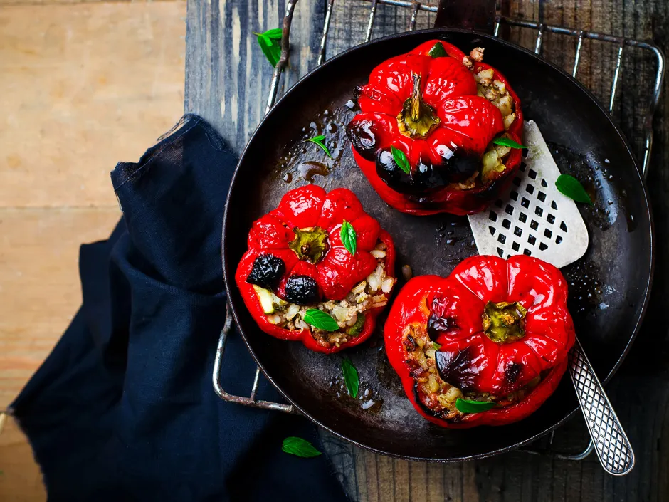 &Uuml;berbackene Paprika mit Rollgerste