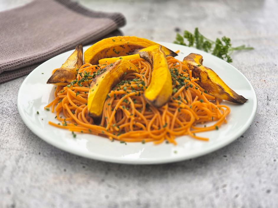 Chili Pasta mit gebratenem Kürbis