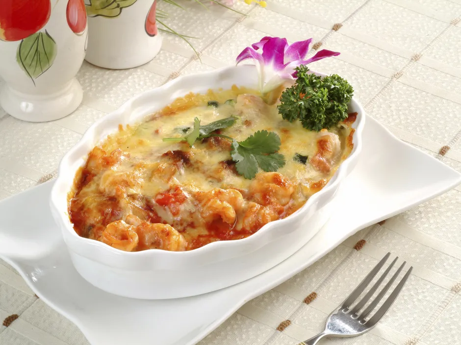 Shrimps-Gratin mit Champignons