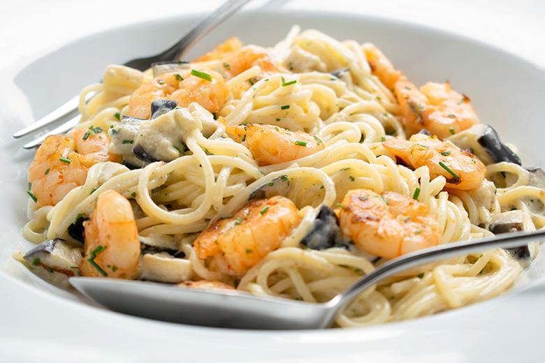 Schnelle Melanzani-Garnelen Spaghetti