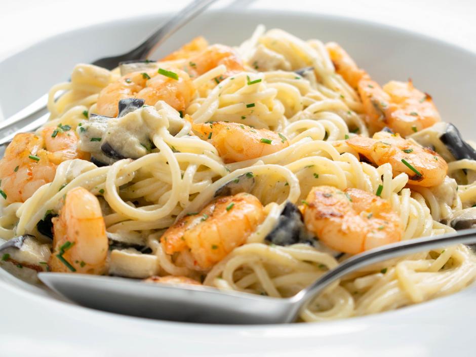 Schnelle Melanzani-Garnelen Spaghetti
