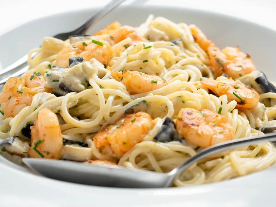 Schnelle Melanzani-Garnelen Spaghetti