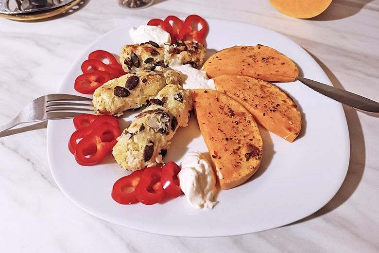 Kürbisspalten mit Kroketten aus der Heißluftfritteuse