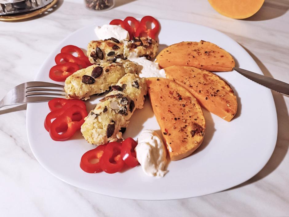Kürbisspalten mit Kroketten aus der Heißluftfritteuse