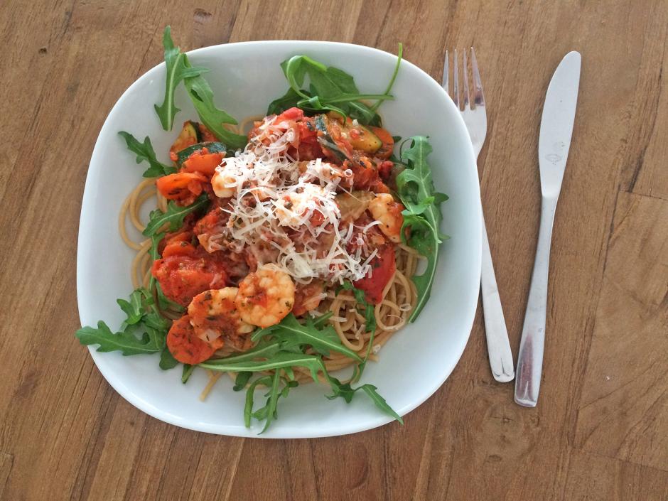 Spaghetti mit Garnelen