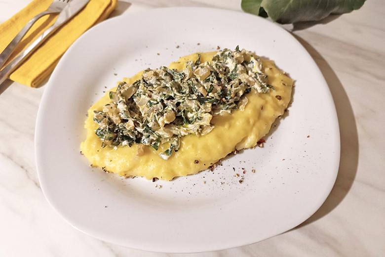 Gebratener Mangold auf Erdäpfelpüree