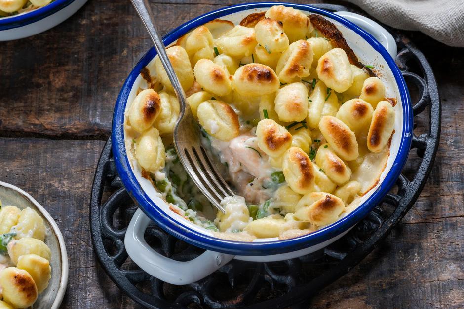 Gnocchi Auflauf mit Spinat und Lachs