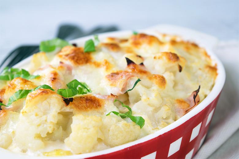 Karfiol mit Schinken und Käse überbacken