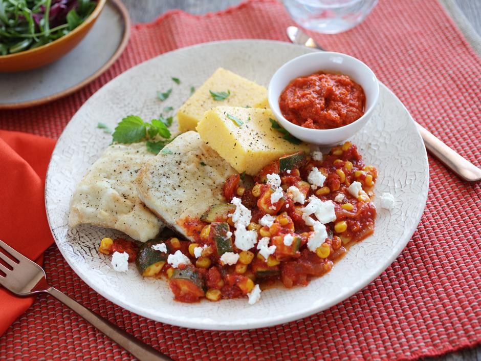 Gartenpfanne mit Kabeljaufilets