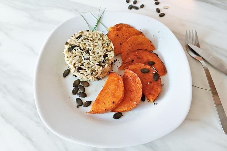 Gebratener Kürbis mit Kürbiskernreis