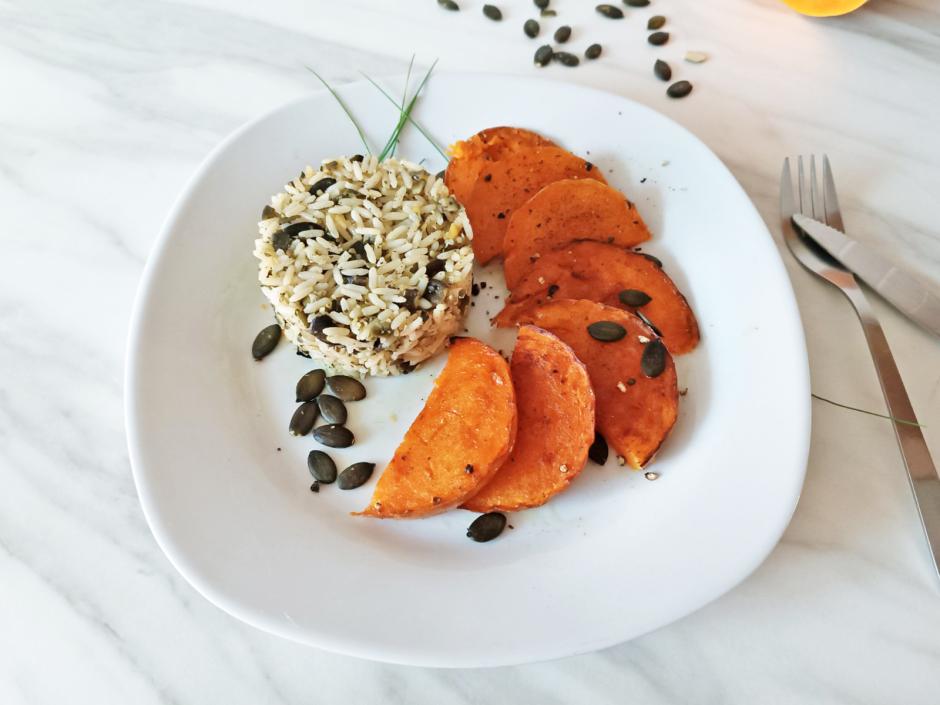 Gebratener Kürbis mit Kürbiskernreis