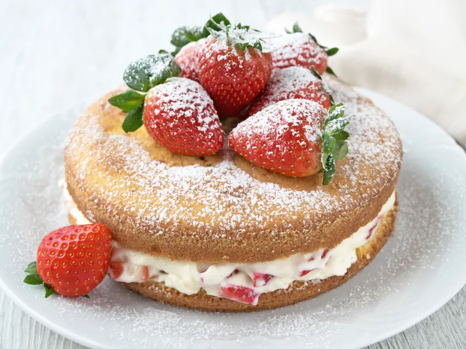 Torte gef&uuml;llt mit Erdbeer-Joghurtcreme