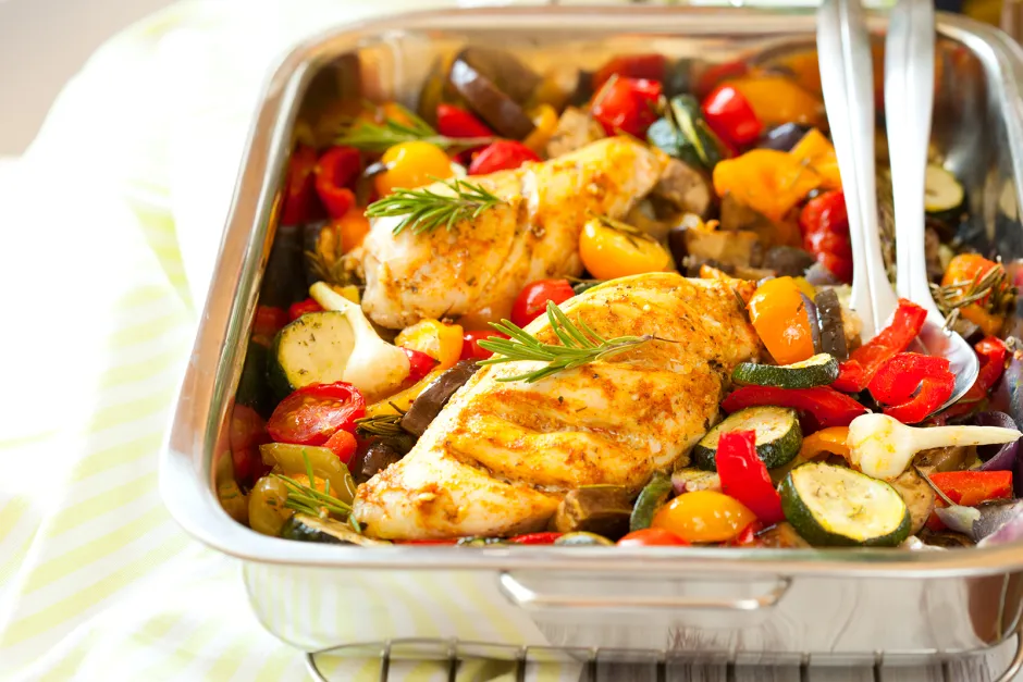 Huhn mit geschmorten Zucchini-Gem&uuml;se