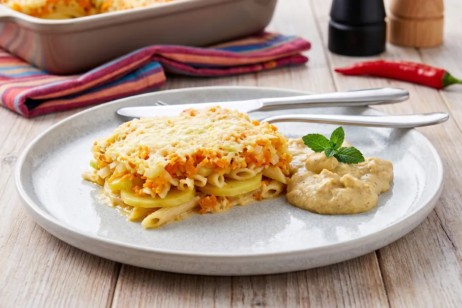Gem&uuml;seauflauf mit scharfer Sauce
