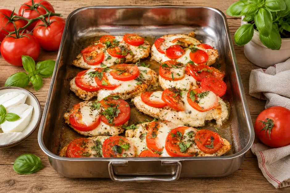 Hühnerschnitzel überbacken mit Tomaten und Mozzarella