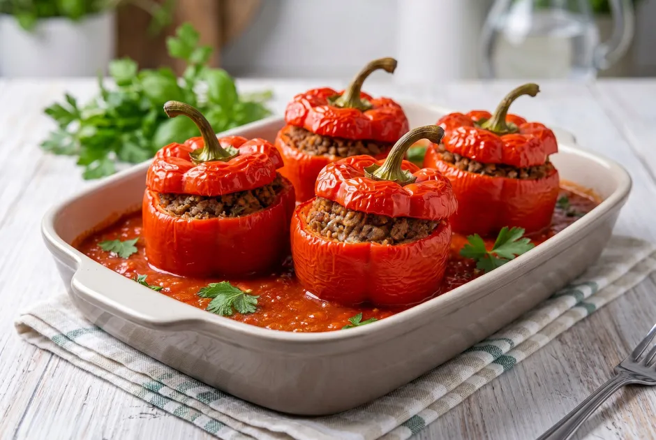 Gef&uuml;llte Paprika mit Tomatensauce