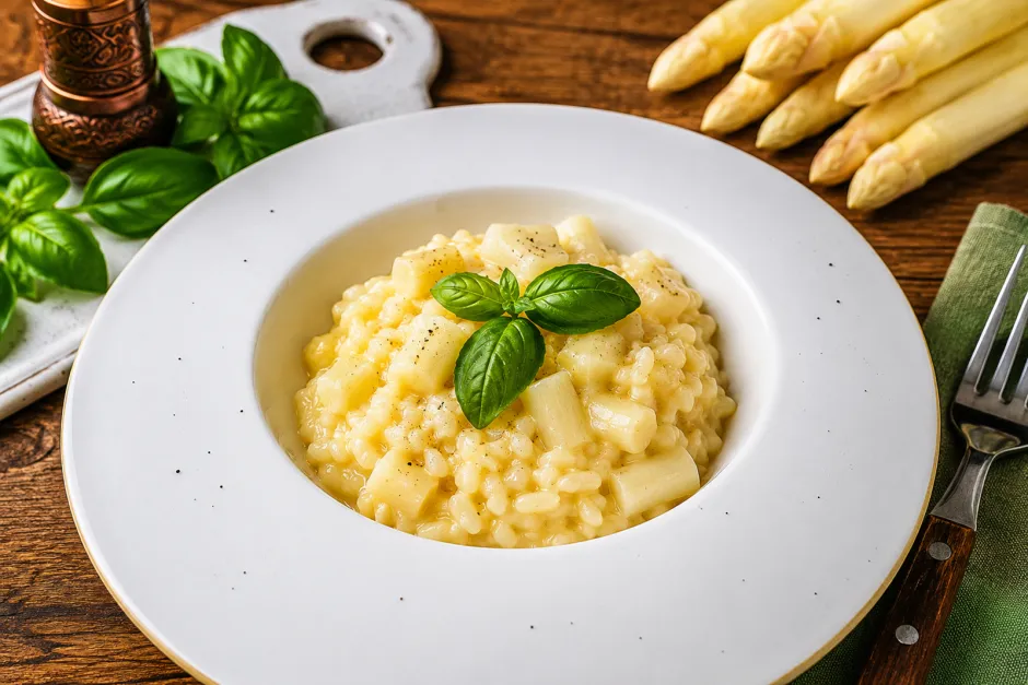 Spargelrisotto mit wei&szlig;em Spargel