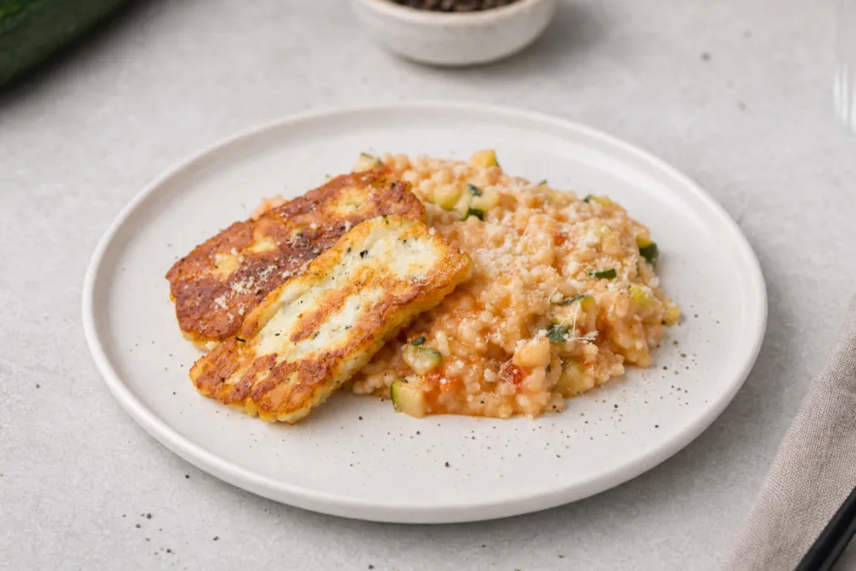 Zucchini-Risotto mit Halloumi