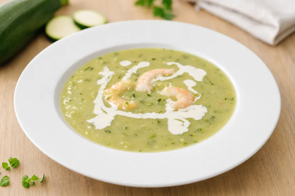 Zucchinisuppe mit Shrimps