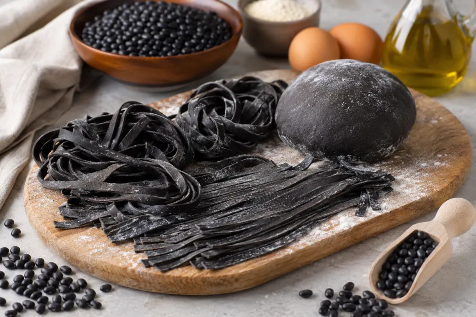 Nudelteig aus schwarzen Bohnen