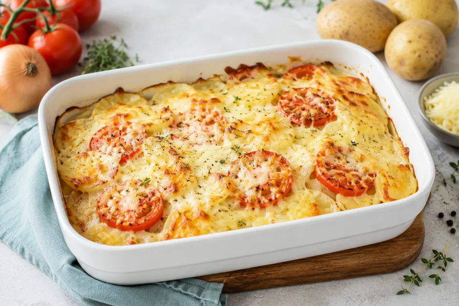 Kartoffelzwiebel-Tomatenauflauf