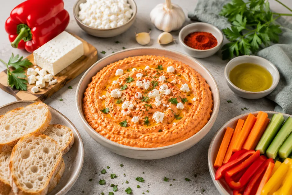 Paprika-Feta-H&uuml;ttenk&auml;se-Dip