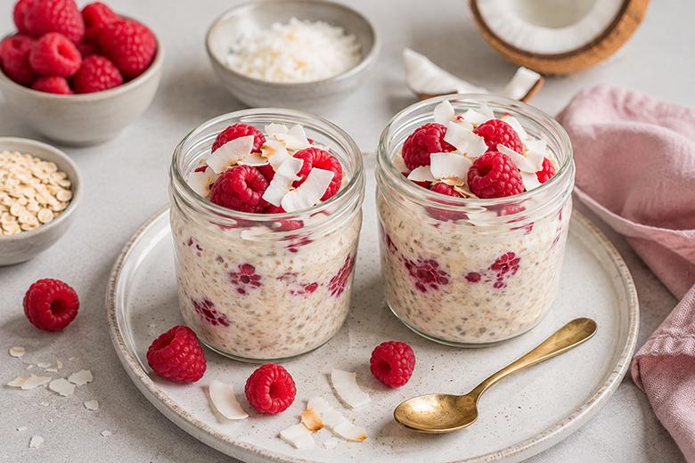 High Protein Himbeer-Kokos Overnight Oats
