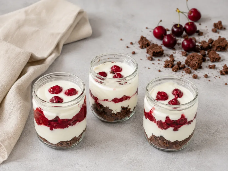 Weichsel-Skyr-Dessert im Glas