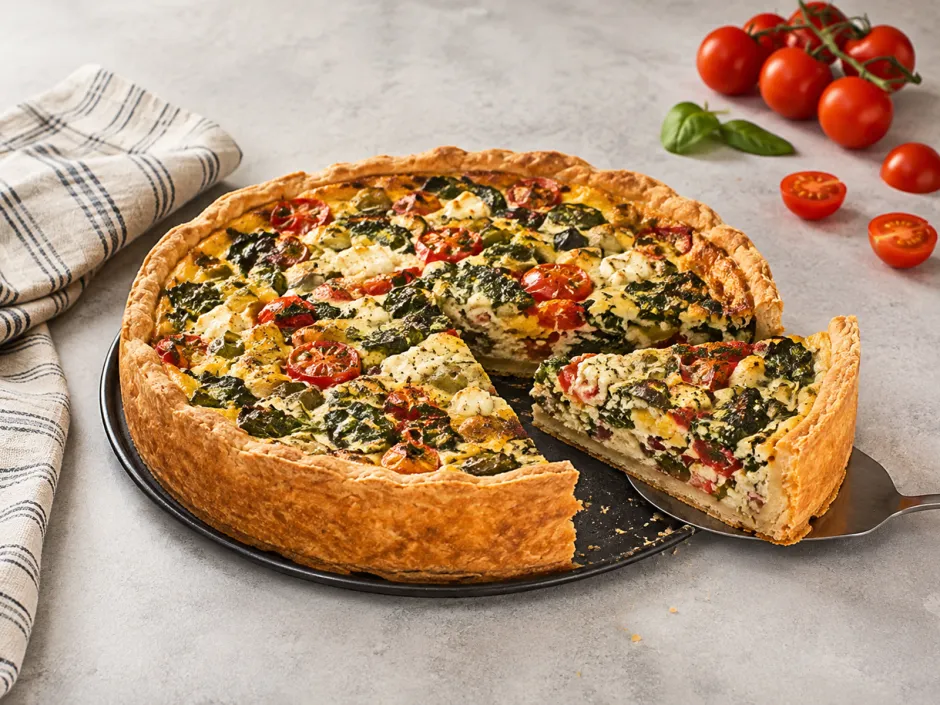 Spinat-Schafsk&auml;se-Quiche mit Tomaten