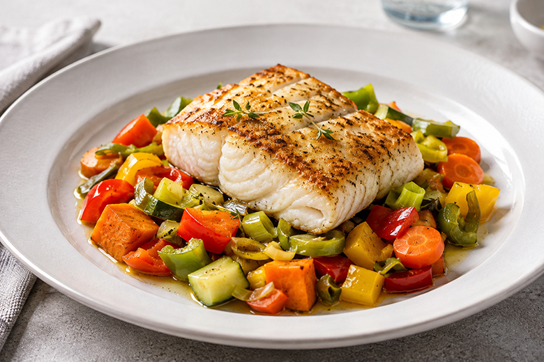 Kabeljaufilet im Gemüsebett Sous Vide