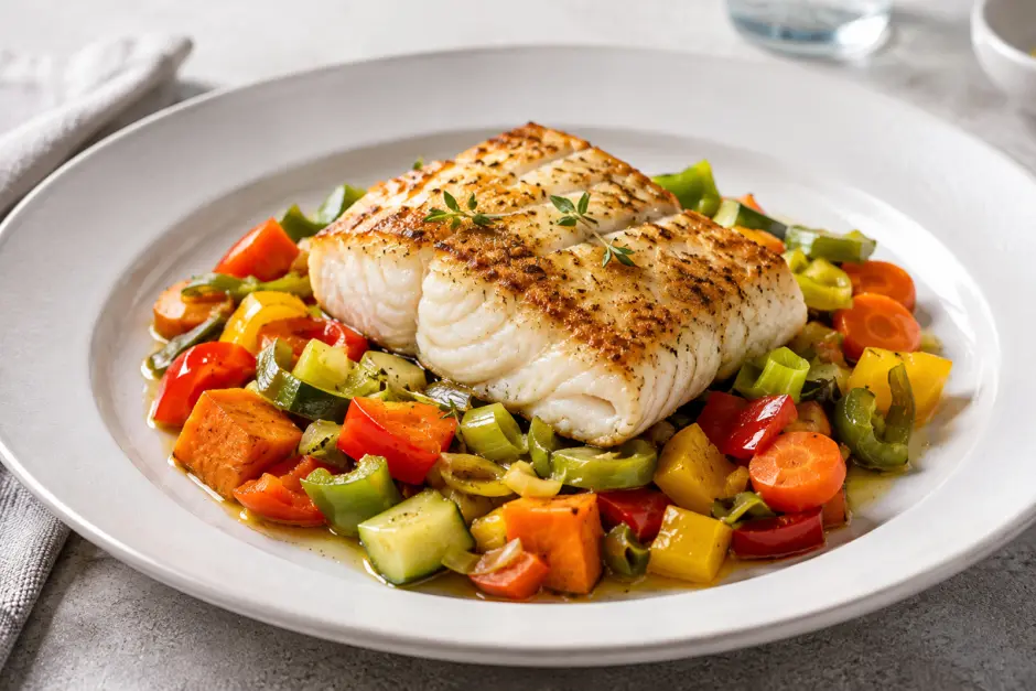 Kabeljaufilet im Gemüsebett Sous Vide