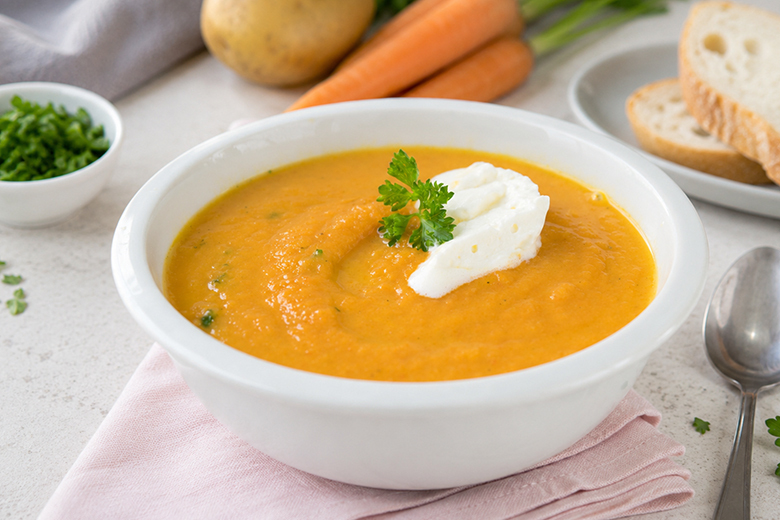 Erdäpfel-Karotten-Suppe mit Kräutern