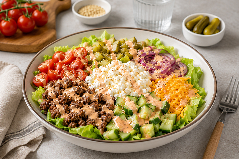 Proteinreiche Burger Bowl
