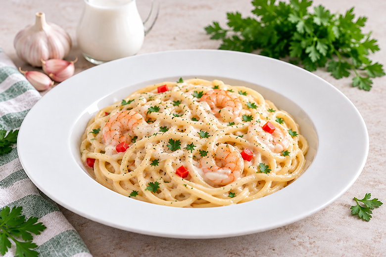 Spaghetti mit Shrimps