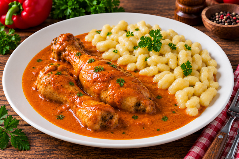 Paprikahuhn mit Spätzle