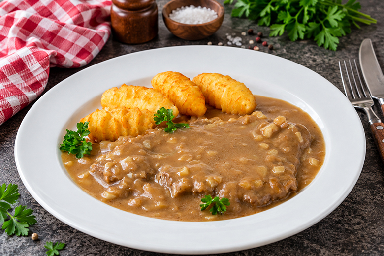 Vanillerostbraten mit hausgemachten Kroketten