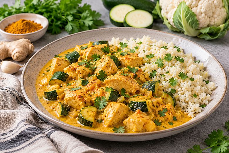 Keto Hühnercurry mit Karfiolreis