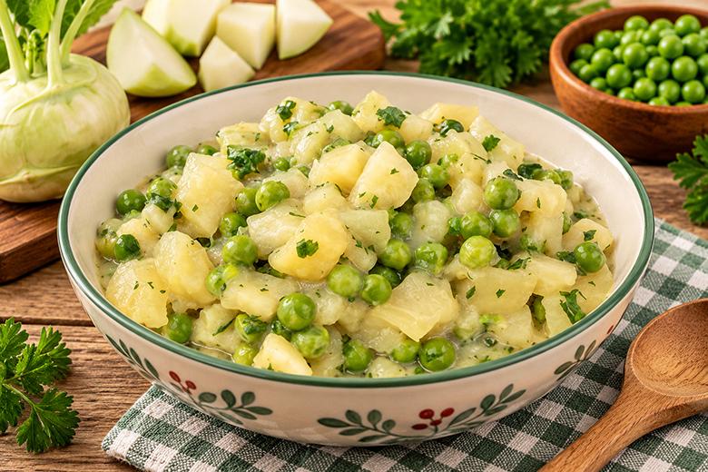 Kohlrabi mit Erbsen