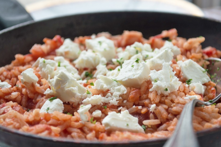 Reispfanne mit Feta