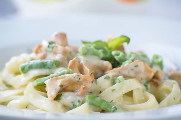 Pasta mit Eierschwammerln und Gr&uuml;nen Bohnen