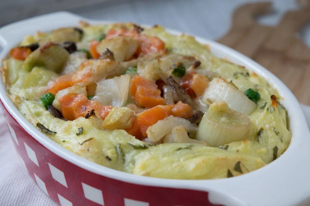 Erd&auml;pfel-P&uuml;ree-Auflauf mit Kohlsprossen
