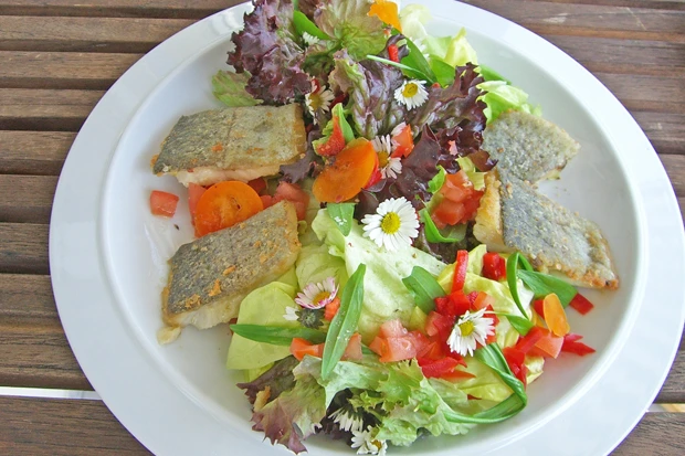 Salat mit Fischfilet