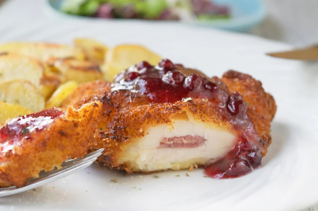 H&uuml;hner Cordon bleu mit Birnen und Gorgonzola