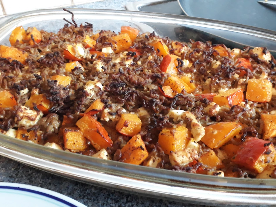K&uuml;rbisauflauf mit Faschiertem