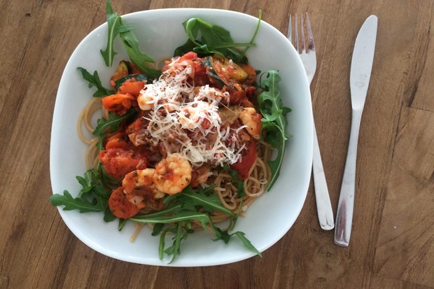 Spaghetti mit Garnelen