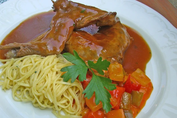Kaninchen in Rotwein