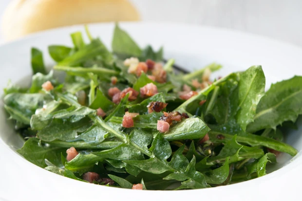 Löwenzahnsalat mit gebratenem Speck