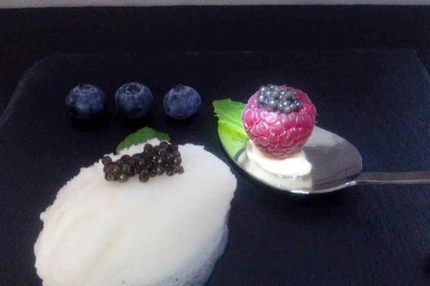 Zitronensorbet mit Kaviarhimbeere