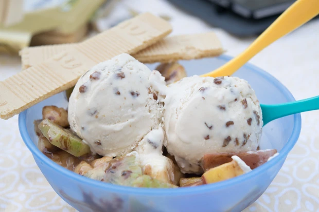 M&ouml;venpickeis mit Nutellaobstsalat