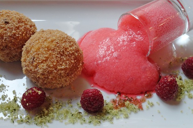 Topfenknödel mit Himbeersauce